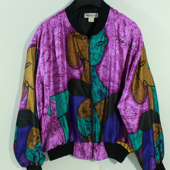 Silkyworms Jackets & Blazers - VTG VTG Silkyworms Pablo Picasso Art Bomber Jacket
